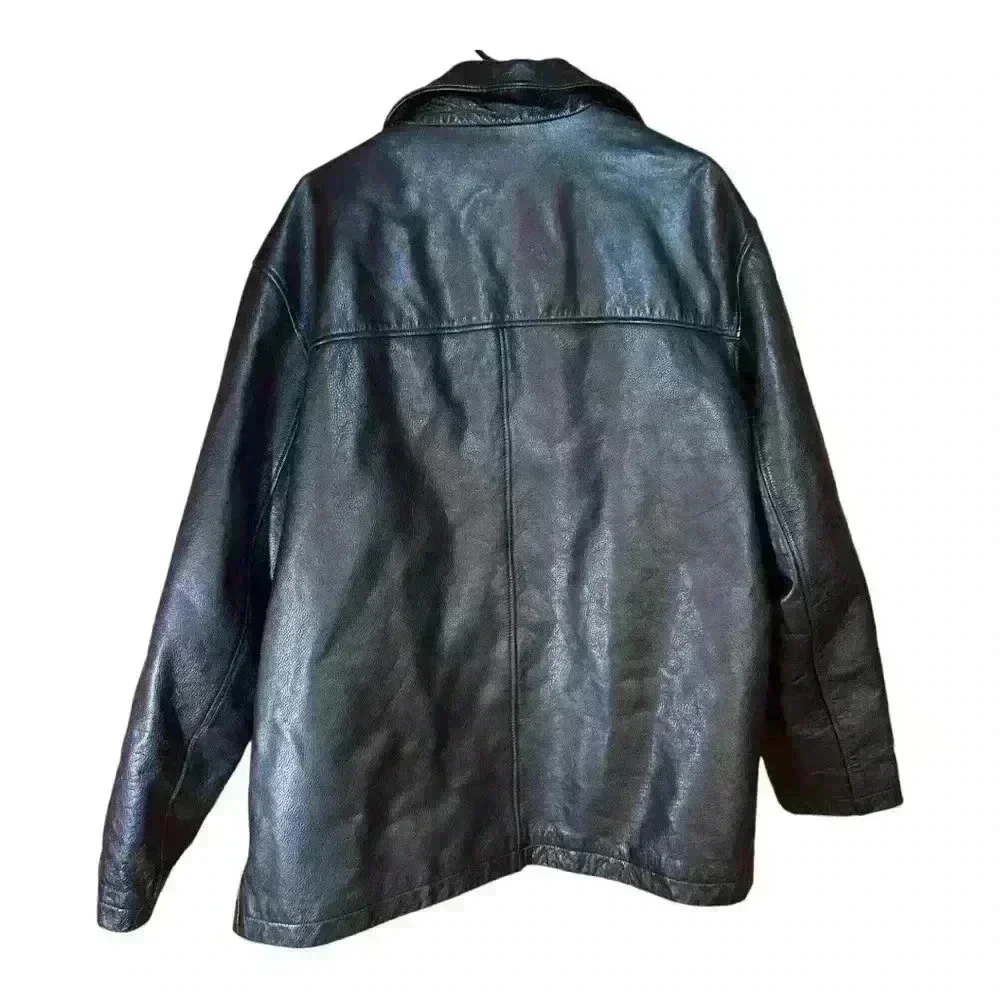 J. Crew Vintage 90s Black Pebbled Leather Men’s Full Zip Lined Bomber Jacket XL